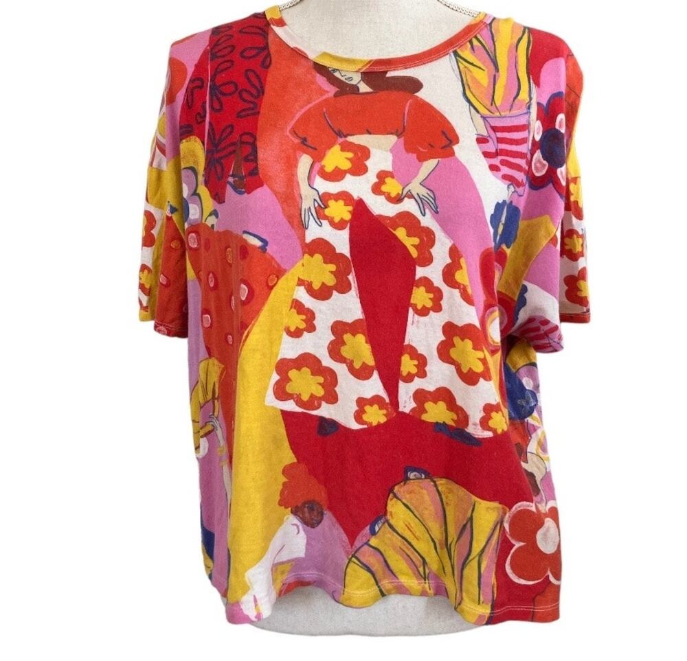 Zara Pink Orange Yellow Abstract Shirt Large